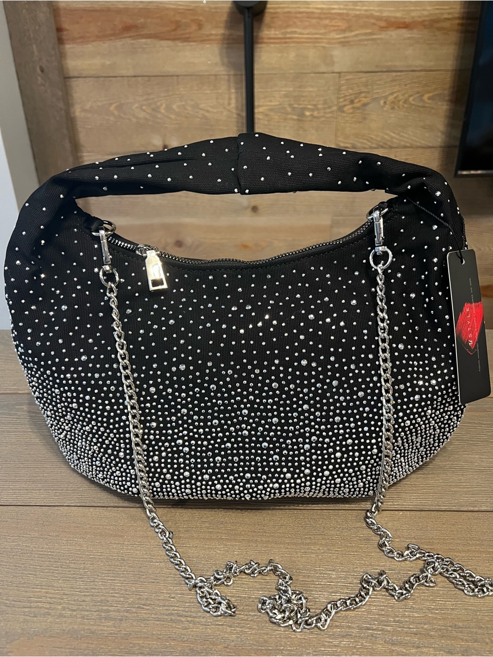 NWT Ustyle black and crystal embellished bag with chain strap.